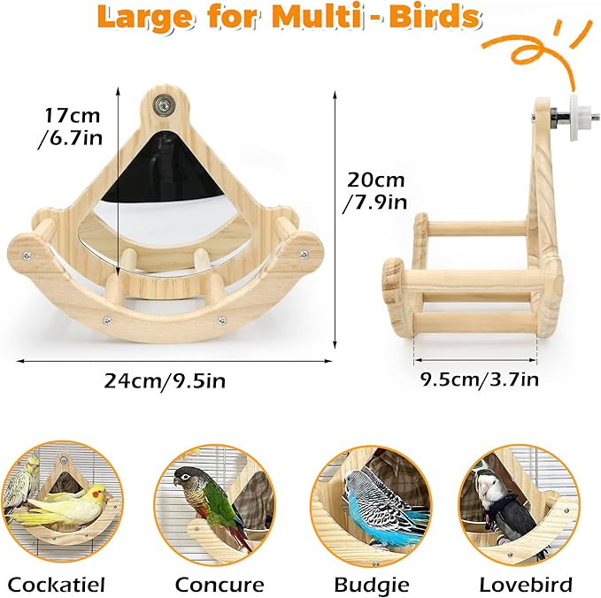 Bird Perch Toy with Mirror for Cage, Interactive Rocking Parakeet Toys and - Image 6