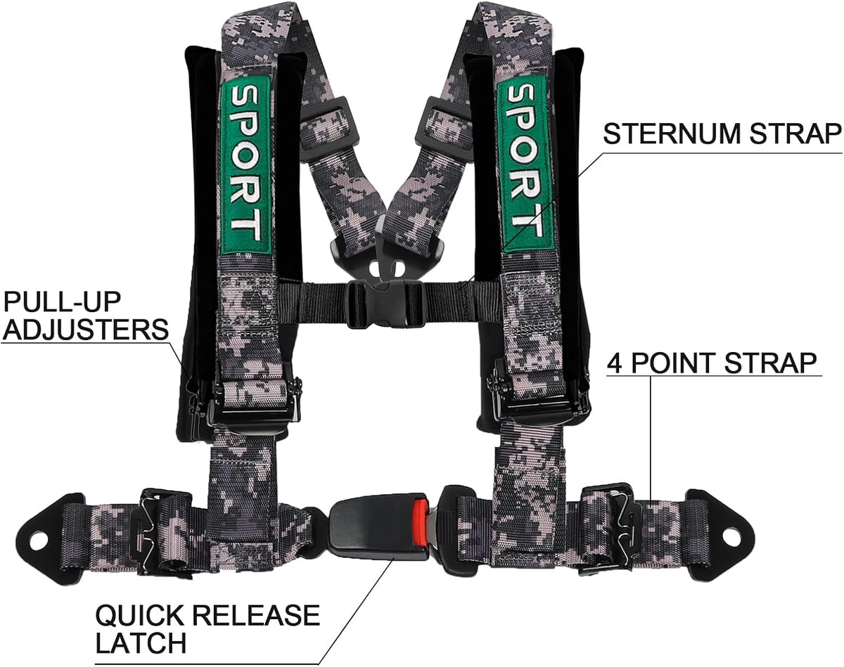 BESTZHEYU 2PCS 4 Point Harness Camouflage with 2 Inch