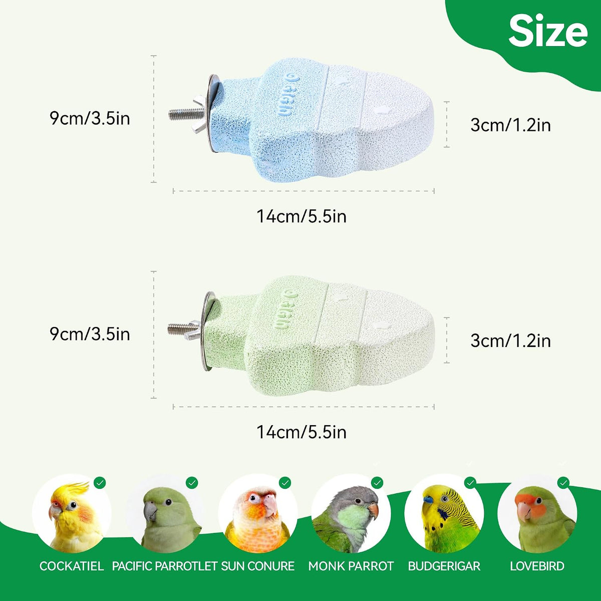 Parrot Perch Nails & Beak/Toe Grinding Stone Bird Perch for Cage 2 Pack
