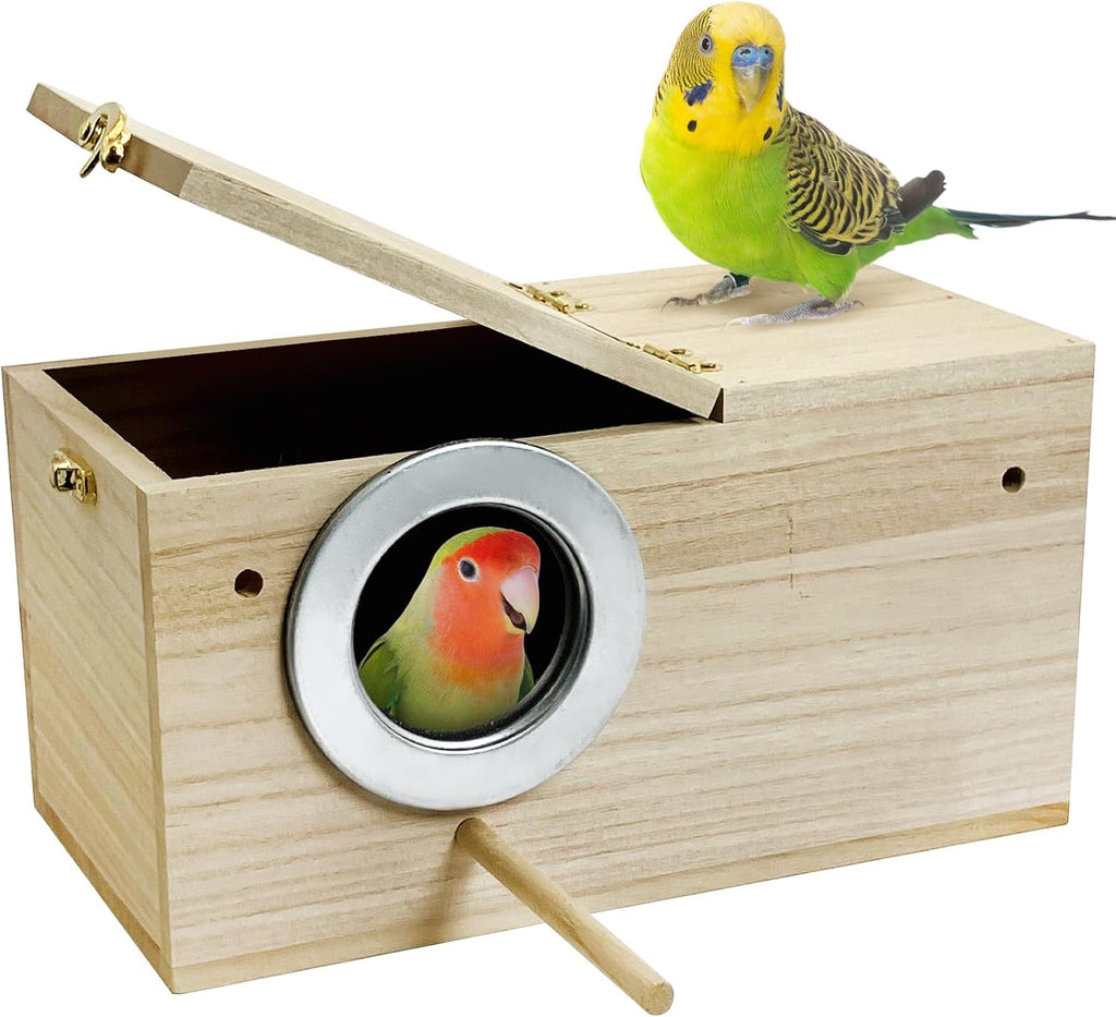 Parakeet Nesting Box, Bird Nest Breeding Box Cage Wood House for Finch Lovebirds Cockatiel Budgie Conure Parrot (M:9.6"×5"×5")