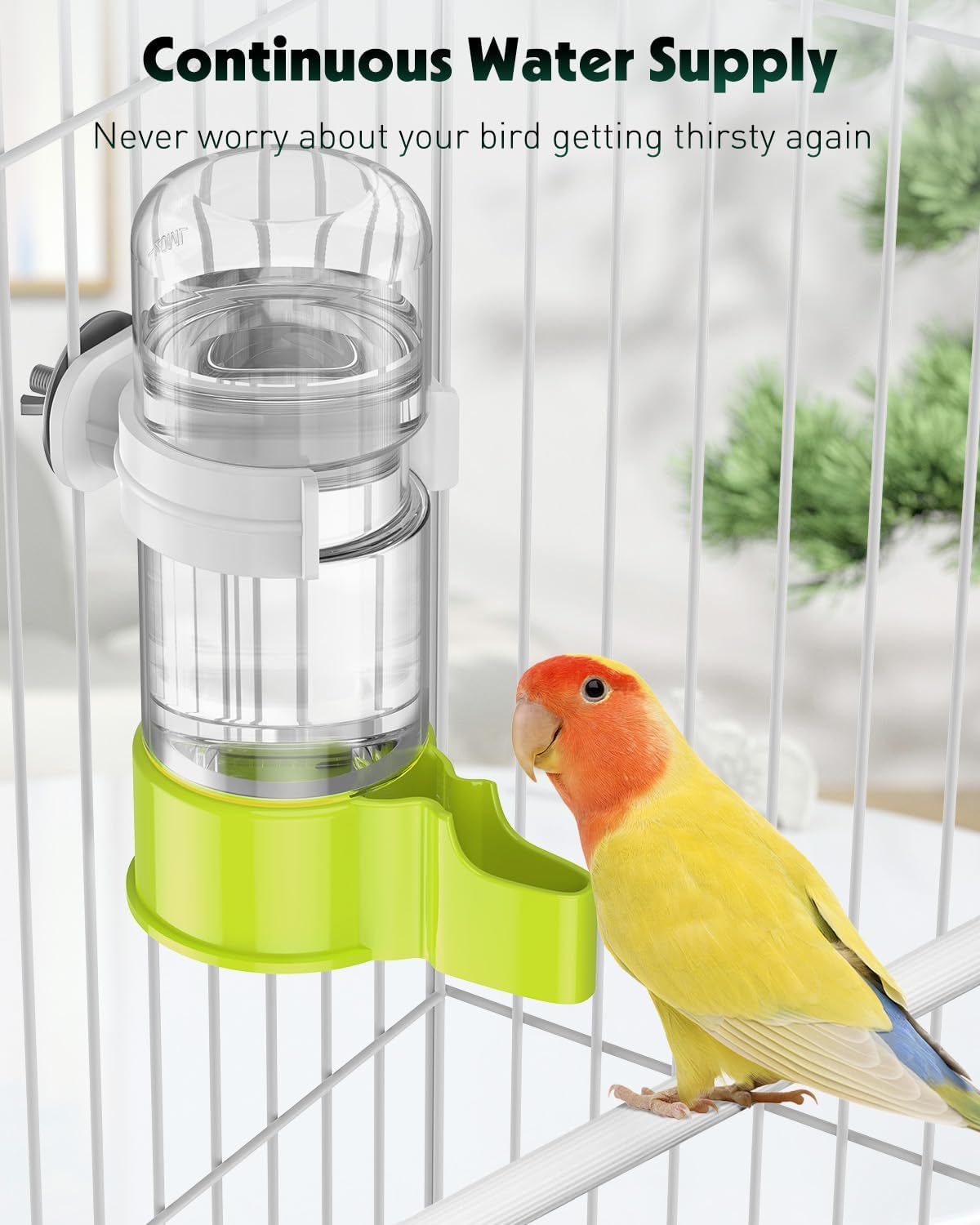 Pawfly 2 Pcs Bird Water Dispenser, Automatic Bird Water Feeder, Plastic Bird Cage Water Dispenser, Green Parrot Waterer for Parakeet Cockatiel Budgie Lovebirds (Not Fit for Food Feeding)
