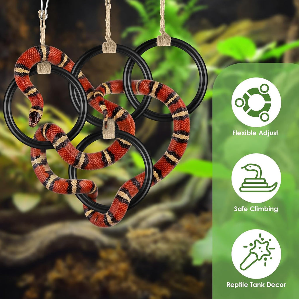 DBNESS Snake Climbing Rings, Ball Python Enclosure Enrichment Ring, Adjustable Reptiles Terrarium Decor Accessories for Corn Snakes, Garter Snakes, Iguana, Lizards, Chameleons, Parrot (Black-2pcs)
