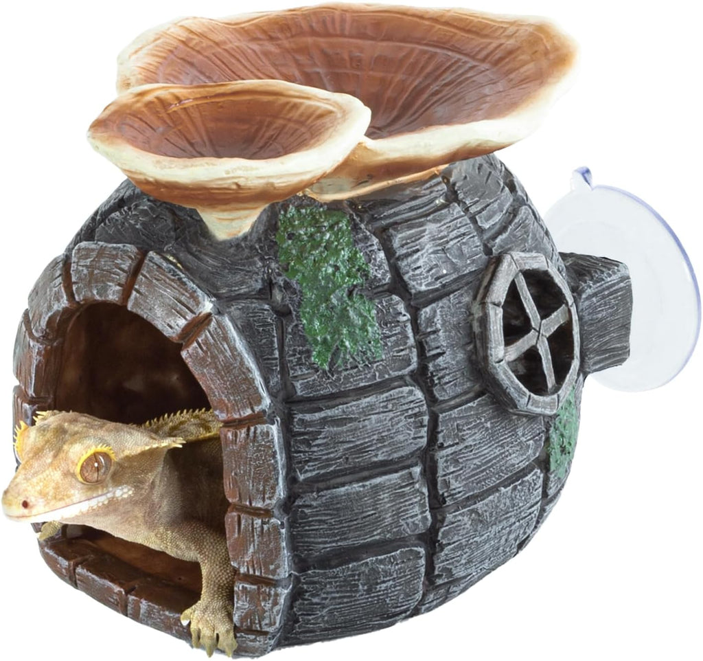 REPTI ZOO Reptile Hide, Multifunctional with Suction Cup, Resin Reptile Hides, and Caves for Reptiles, Gecko, Lizard (Ganoderma Lucidum Shape)