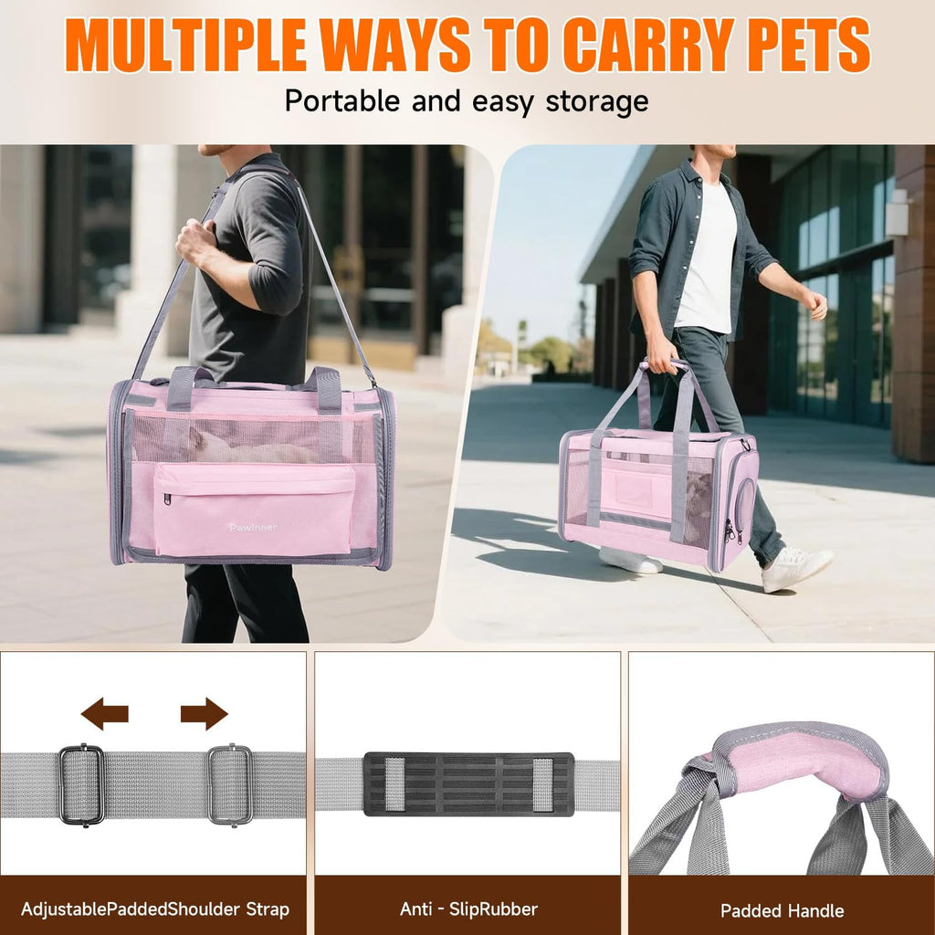 Cat Carriers, 17"x11"x11" Collapsible Pets Travel Carriers(Pink)
