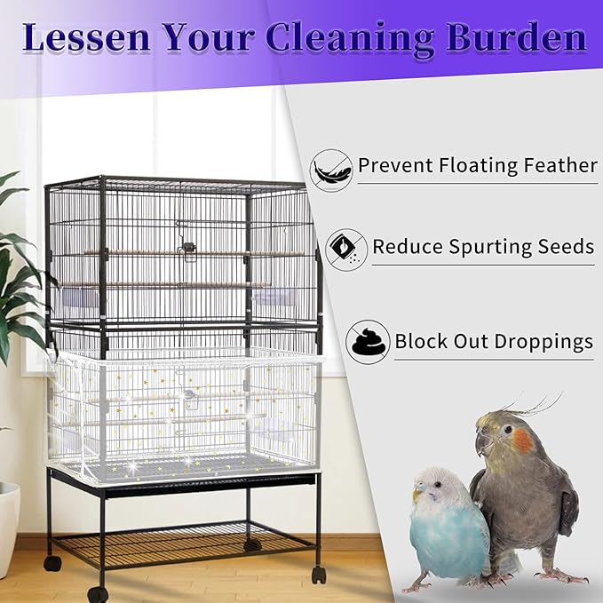 Daoeny Large Bird Cage Cover, Bird Cage Seed Catcher, Adjustable Soft Nylon - Image 2