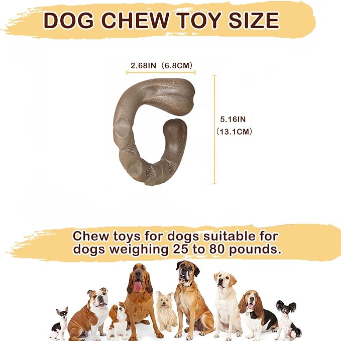 Tough Dog Toys for Aggressive Chewers, Bacon Scented & Curved Nylon Bone to - Image 2