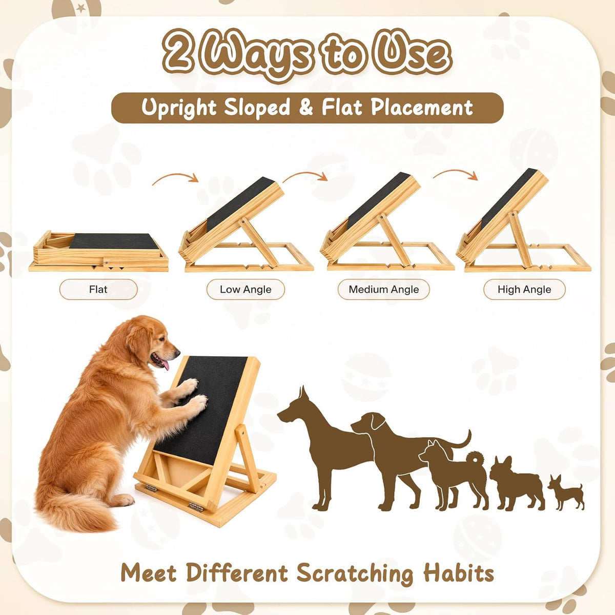 Dog Scratch Board with Treat Box, Adjustable Wooden Nail File Pad