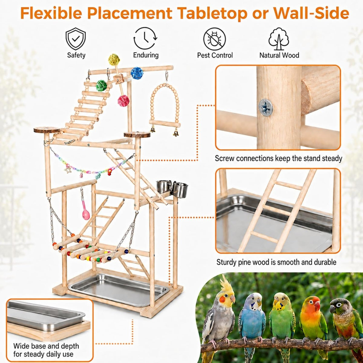 Bird Playground, 4-Layer Parrot Playground for Small to Medium Birds