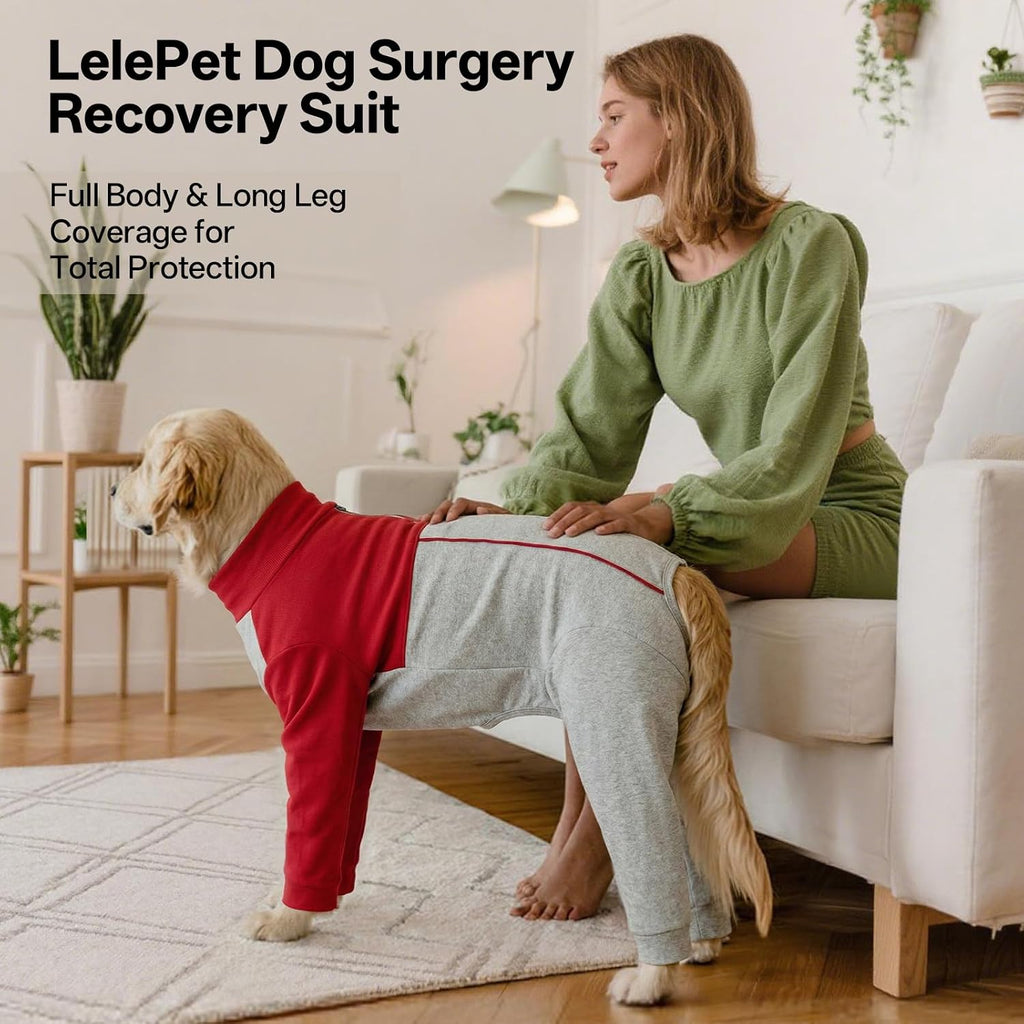 Lelepet Dog Suit for Surgery Recovery, Full Body Onesie for Dogs, Red, M