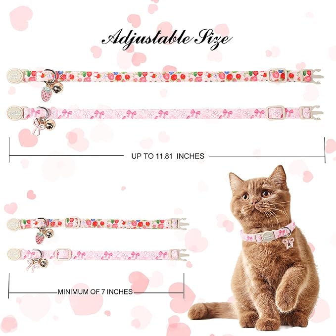 Unique Style Paws Pink Flower Kitten Collars, Cute Pink Bow Cats Collar - Image 6