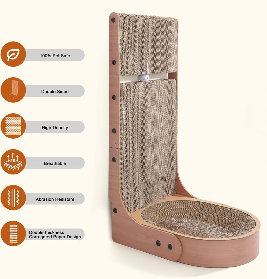 Cat Scratcher, 2 in 1 L Shape Wall Mounted Scratch Pad with Cat Bed Bowl