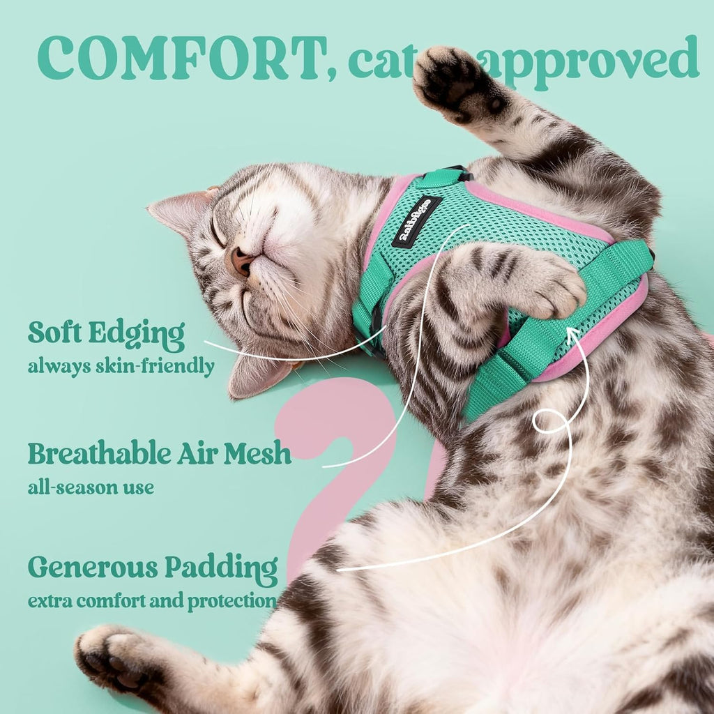rabbitgoo Cat Harness and Leash,Green&Pink, M