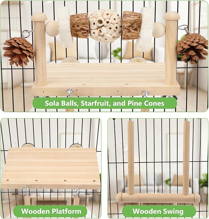 Litewoo Bird Perch Wooden Platform Bird Swing Chew Toys Play Gyms Exercise - Image 3