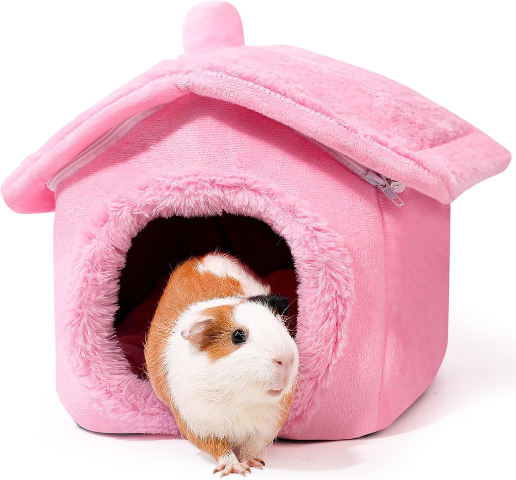Guinea Pig Couch - Fluffy Small Pet Sofa with with Two Removable Washable Covers, Guinea Pig Bed with Stuffed Arms and Back, Super Cozy Corduroy Fleece, Pink and Dark Gray Respectively