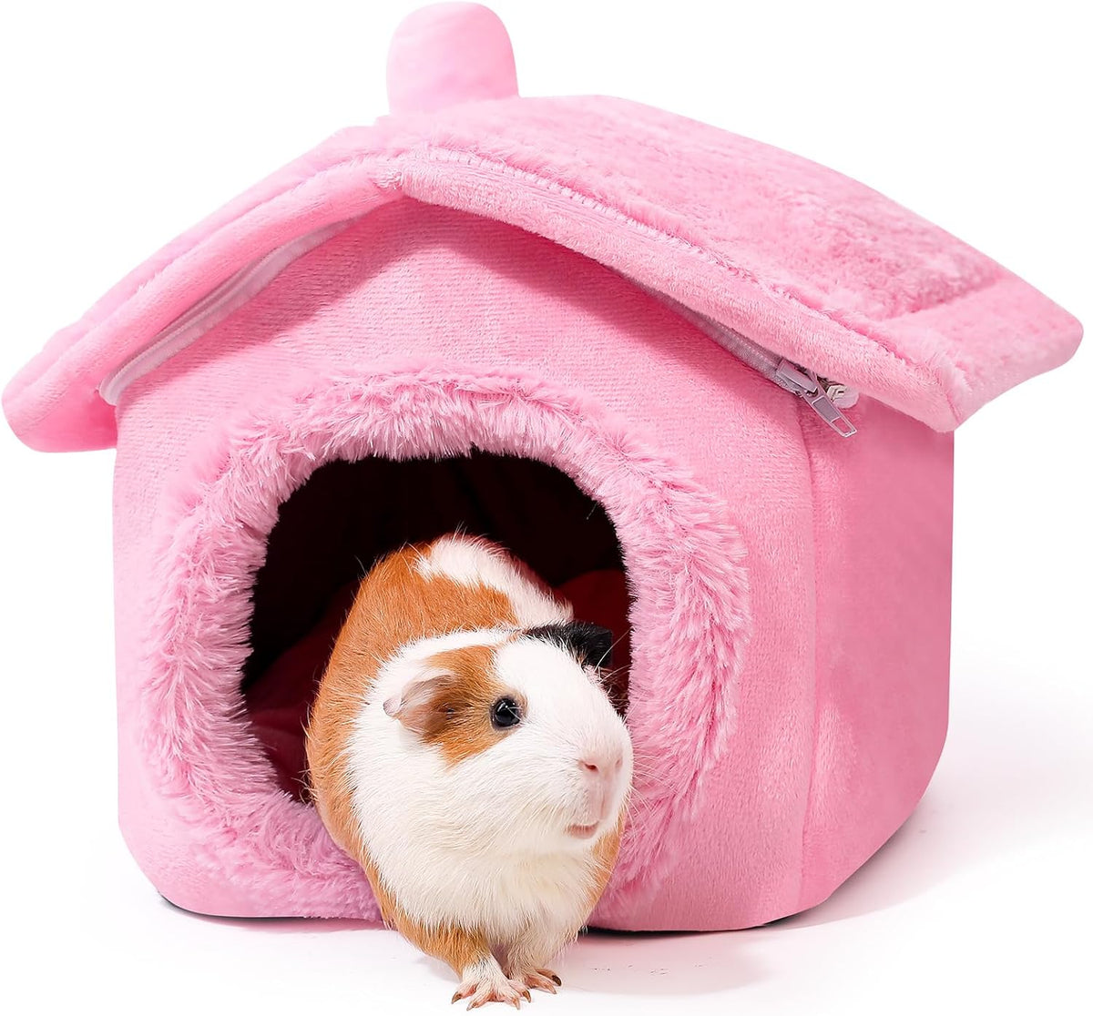 Guinea Pig Couch - Fluffy Small Pet Sofa with with Two Removable Washable Covers, Guinea Pig Bed with Stuffed Arms and Back, Super Cozy Corduroy Fleece, Pink and Dark Gray Respectively