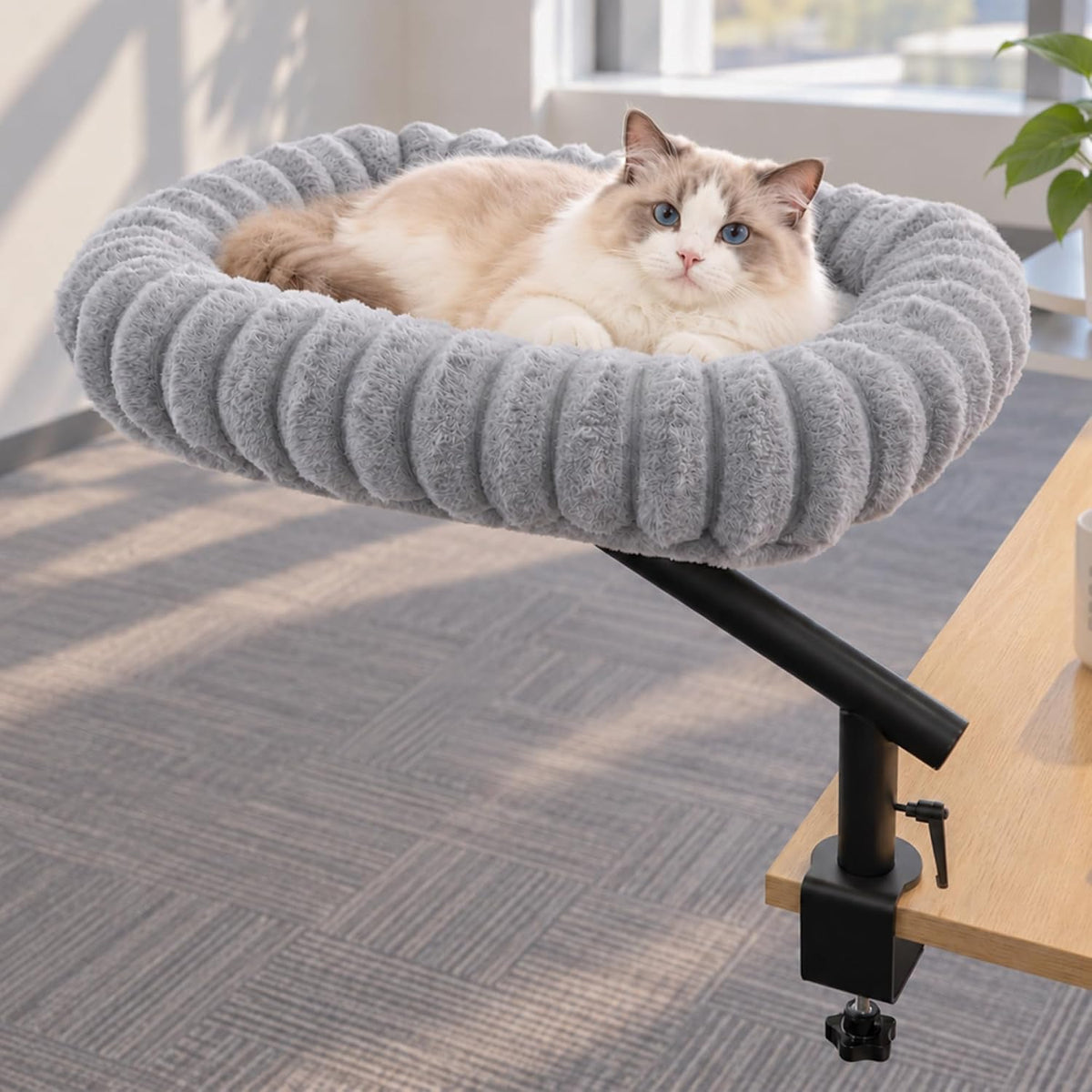 PETKARAY Cloud Cat Desk Bed, 360° Rotating Elavated Cat Hammock Perch