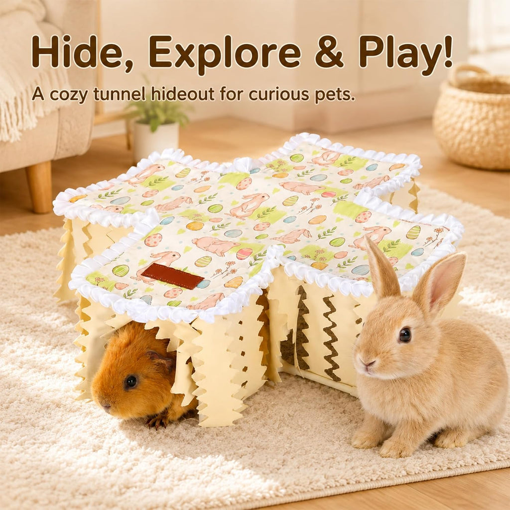 Guinea Pig Hideout Tunnel - Bunny Hideout, Machine Washable Guinea Pig Hide Tent Houses & Habitats,Guinea Pig Accessories for Hamster/Chinchilla/Dwarf Rabbit-Playing Resting(Rabbit)