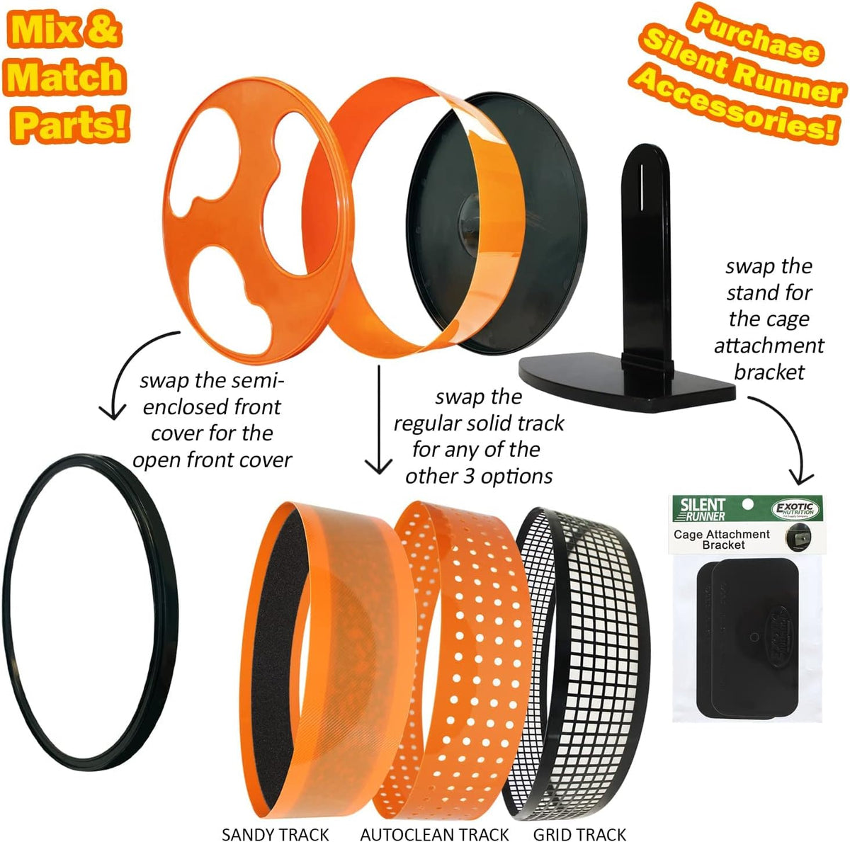 Silent Runner 12" Regular | Wheel + Cage Attachment | Sugar Gliders, Hamsters, Rats