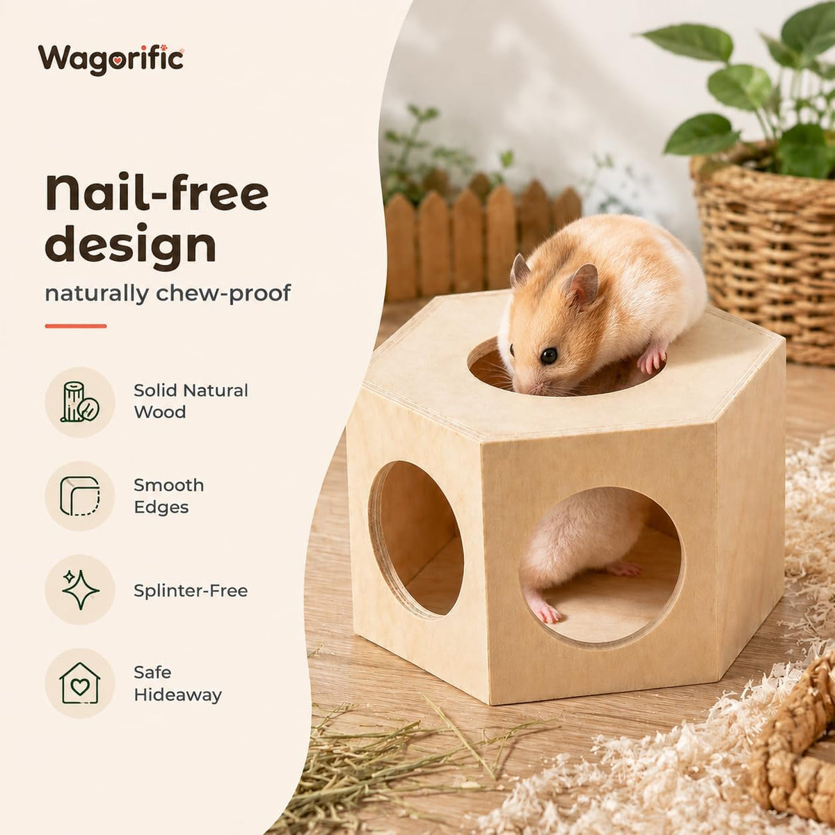 Hamster Hideout House, Stackable Wooden Shelter for Small Animals