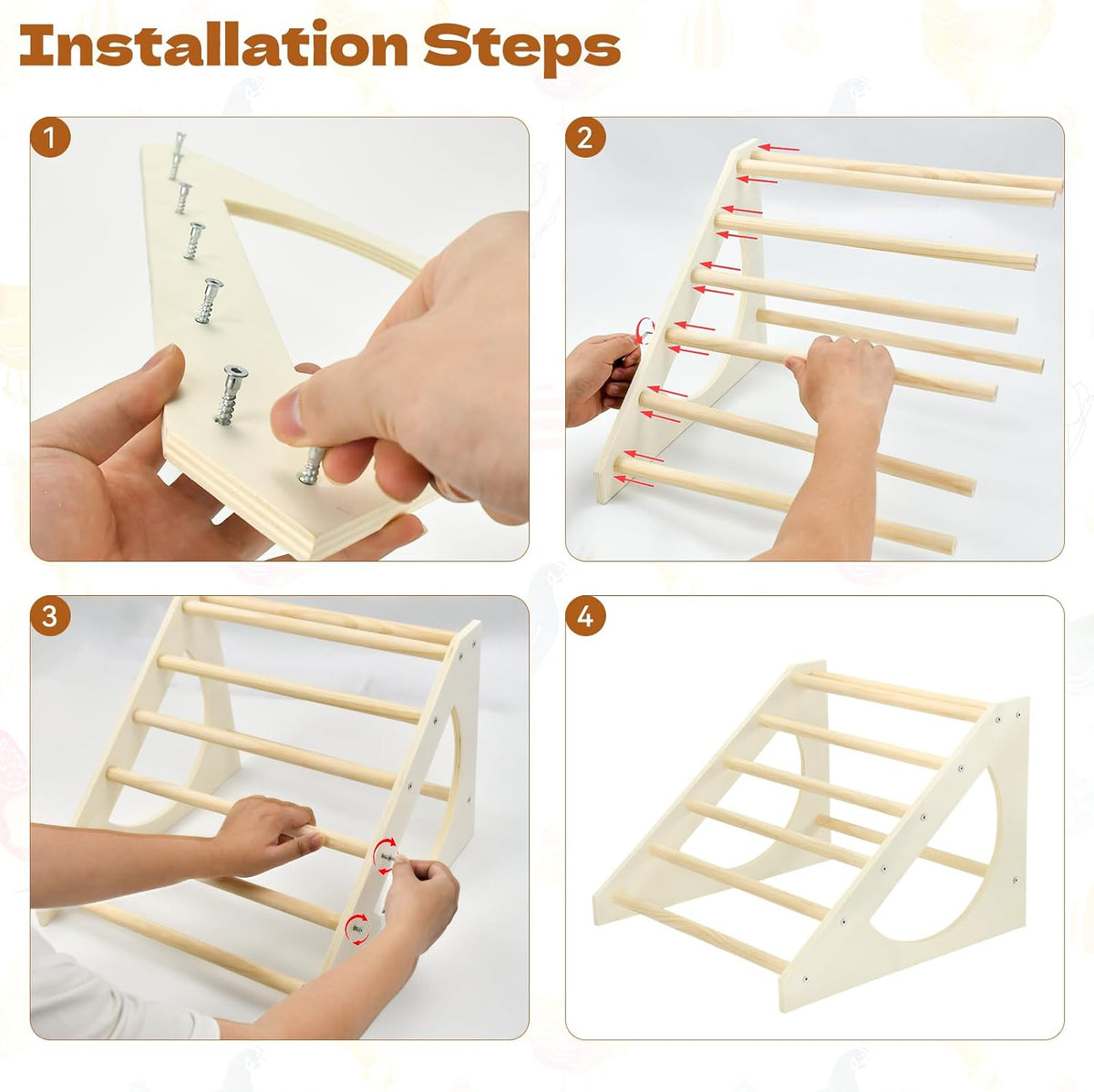 Chicken Roosting Bar Solid Wood Roosting Ladder Poultry Perch Stand Jungle Gym for Backyards Chicken Coops Farms Chicken Toy for Chicks Hens Roosters Large Birds Parrots Macaws S