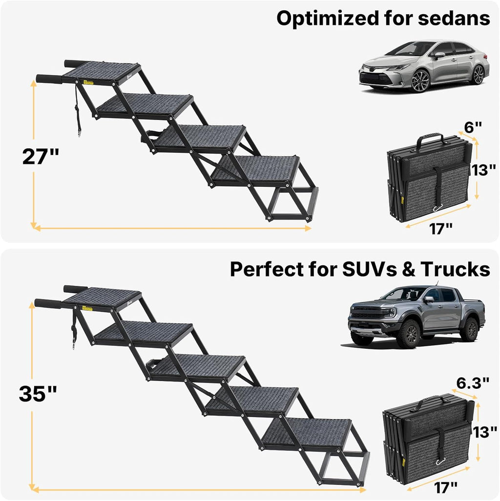 Veehoo Foldable Dog Steps for Car, Collapsible Large Dogs Stairs 17" W