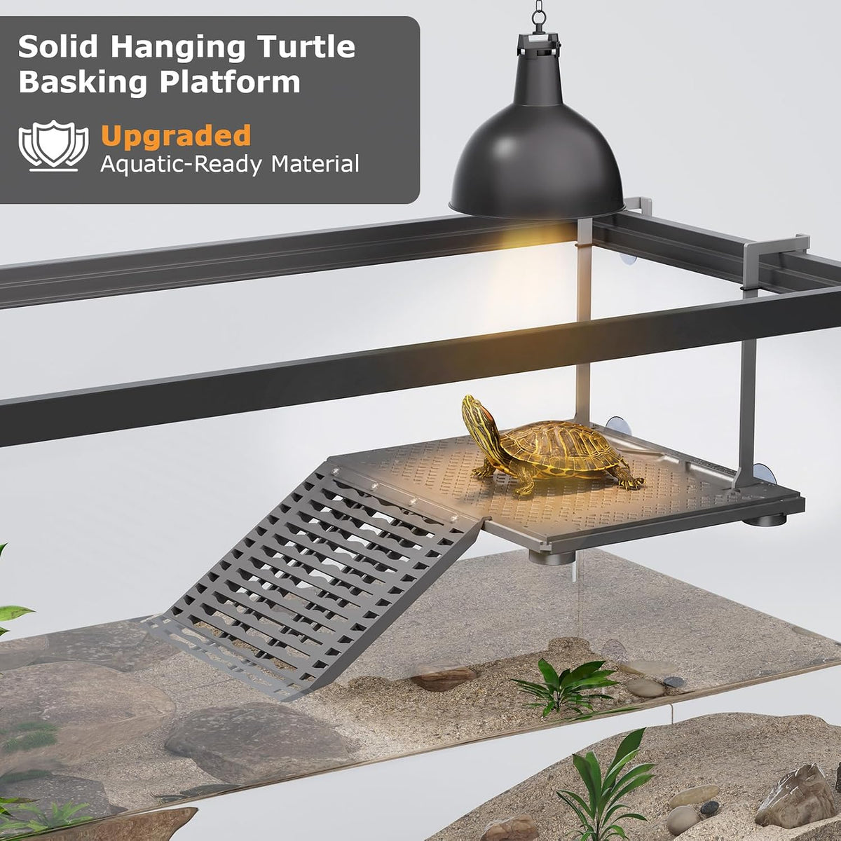 Upgraded Hanging Turtle Basking Platform with with Ramp, Built-in Food Tray