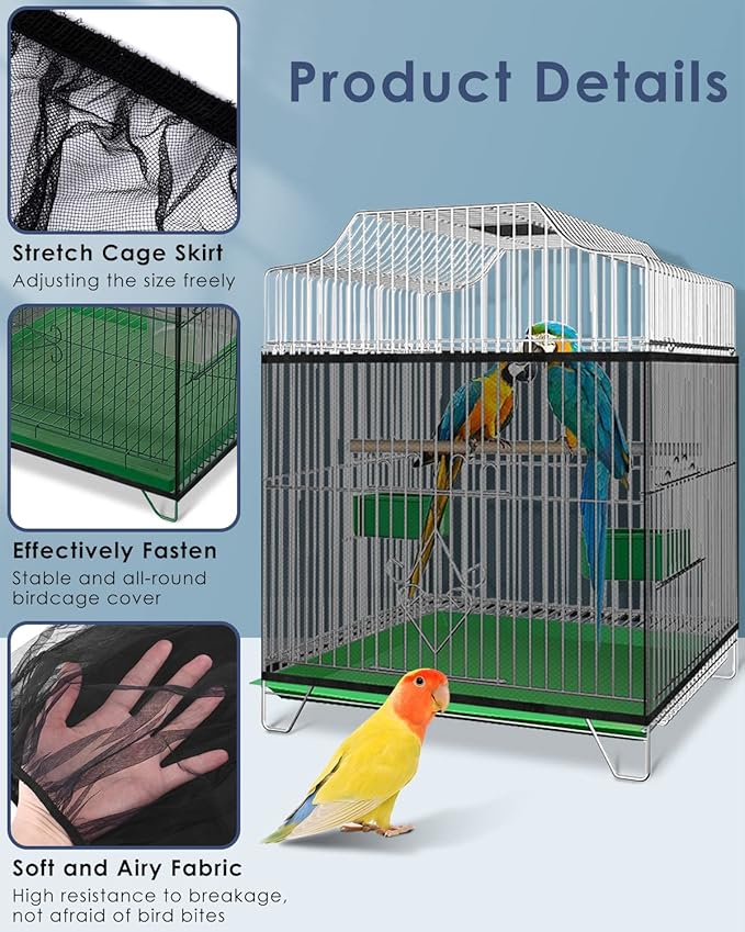 Bissap Bird Cage Seed Catcher, Universal Birdcage Net Nylon Adjustable Elastic - Image 3