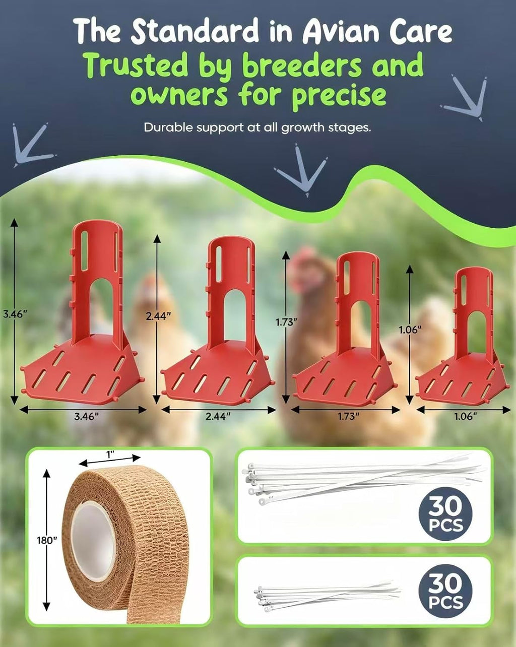 DKP 8 Pack Red Chicken Leg Splint with 4-Size