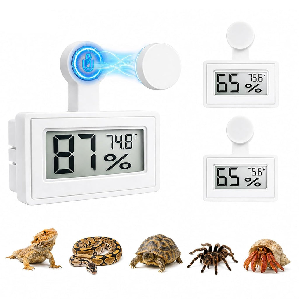 2 Pack Magnetic Reptile Thermometer Hygrometer,Fast-Read °F/°C Digital Temp&Humidity Gauge for Terrarium Tank Enclosure,for Bearded Dragon,Gecko,Snake, Tortoise,Hermit Crab,Jumping Spider (Black)