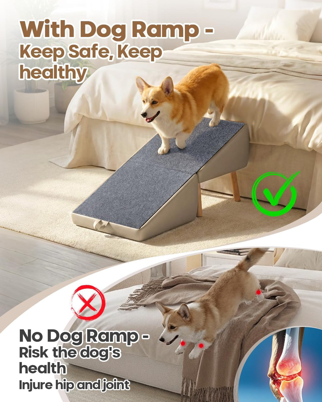 Split Ottoman Dog Ramp for Couch, 17.52" H Dog Stairs for Small Dogs and Cats, Foldable Pet Steps for Puppy and Medium/Senior Dogs,Non-Slip and Portable (Light Yellow)