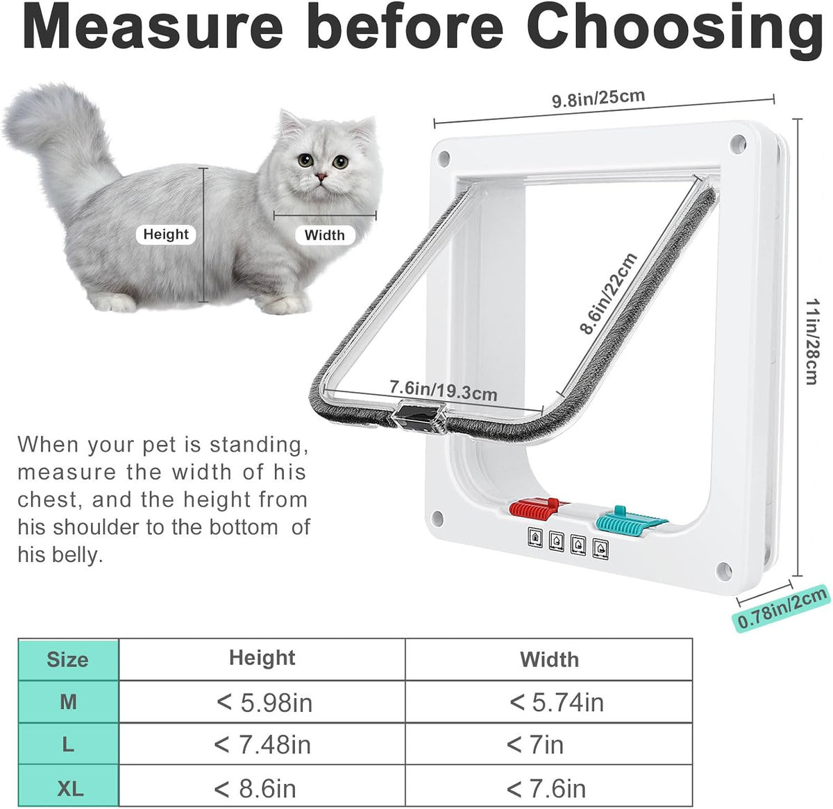 Lessmon Cat Door Flap for Interior Exterior Doors, Outer 11x9.8x0.78in, XL