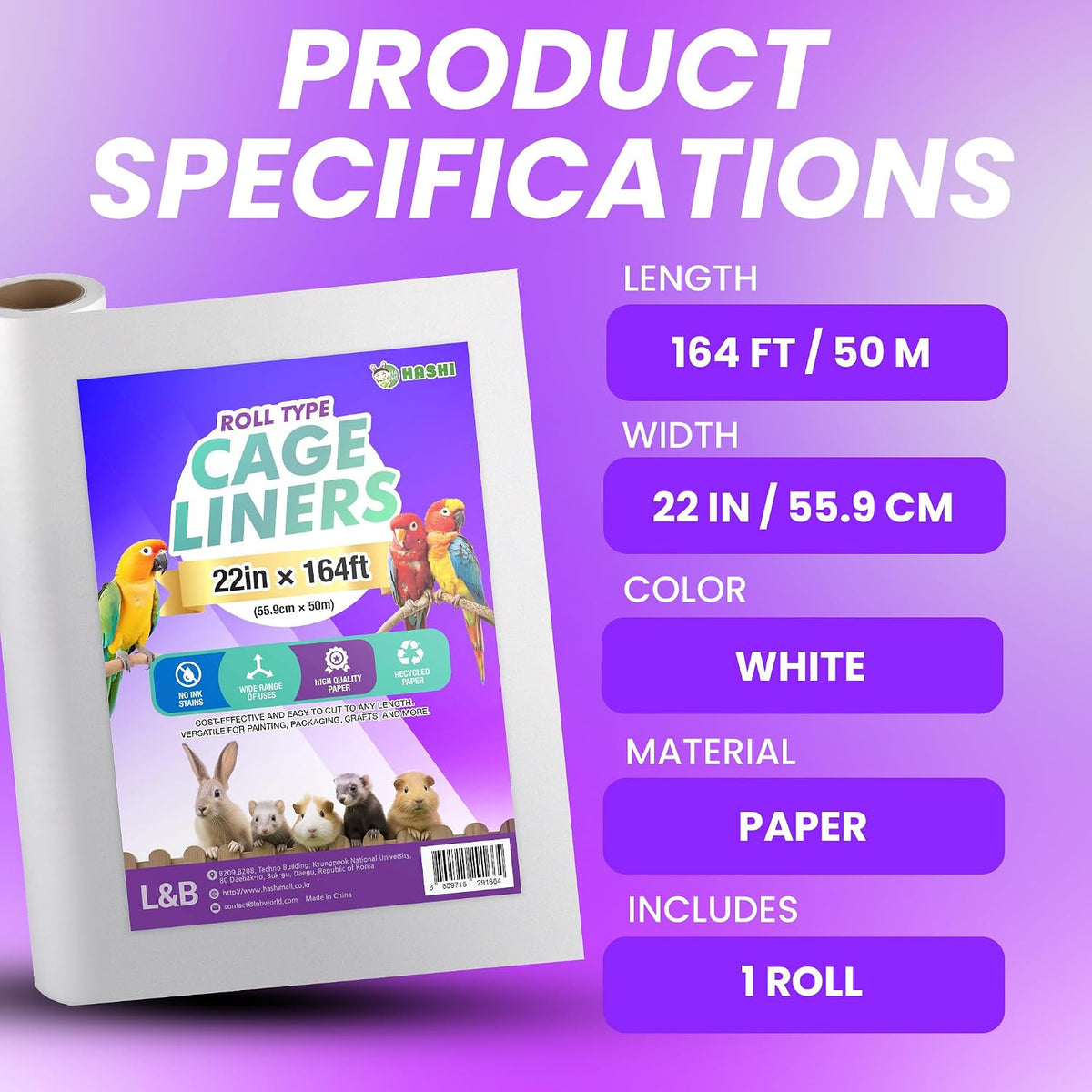 HA SHI 164 ft Roll Bird Cage Liner Paper, 22 in Wide, Cut to Fit