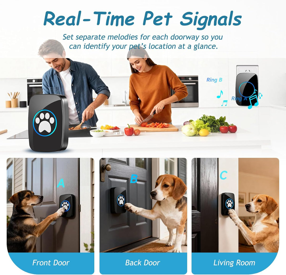 Edge Touch Dog Bell – Blk Wireless Dog Door Bell (1 Bell & 1 Chime)