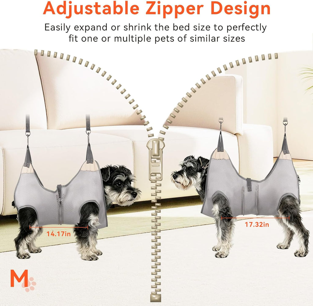 ATESON Pet Grooming Hammock Harness for Dogs, Adjustable Zipper Design Fits Two Sizes, Reinforced 4-Corner Dog Grooming Sling for Nail Trimming, Ear Cleaning & Grooming M