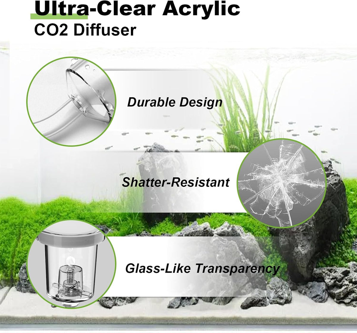 FZONE Acrylic Aquarium CO₂ Diffuser Built-in Check Valve(S-19mm)