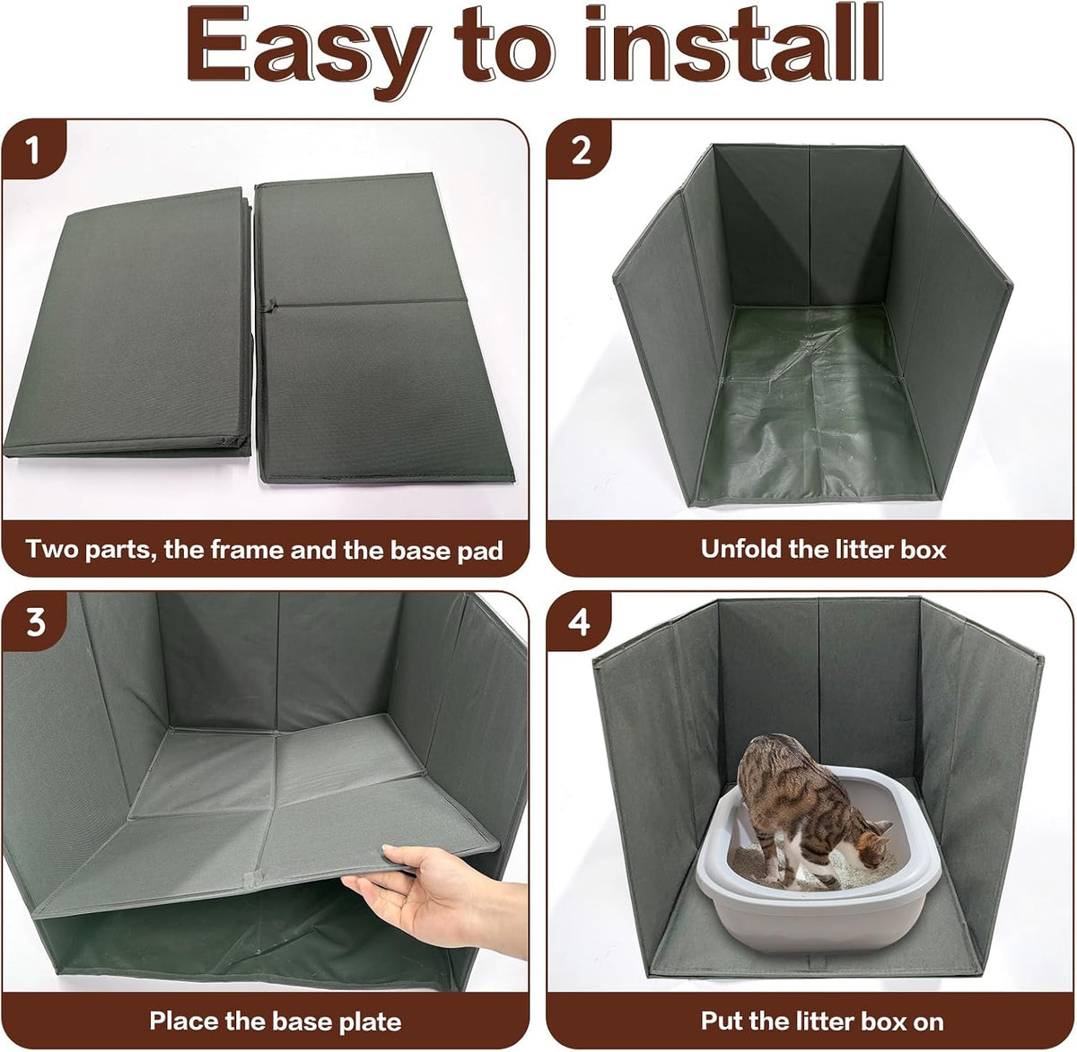 Cat Litter Box Enclosure Splash Guard Large Foldable Removable Mat, Tall for Litter Contained High Side Out Litter Box Keeping Litter Off Floor Easy Clean (26.4 * 21.3 * 16.5 inch)