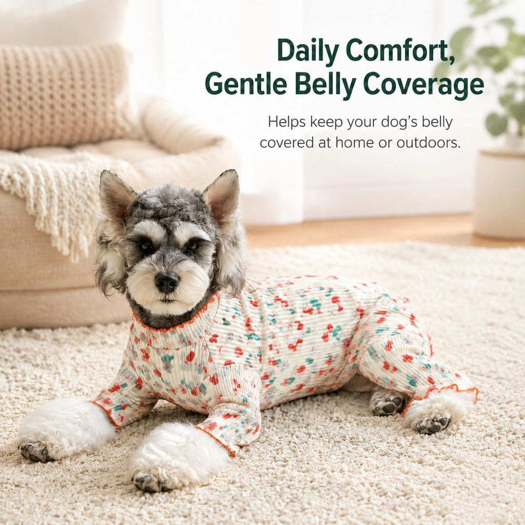 Kukaster Dog Onesie for Female Male Dogs, Breathable Stretchy Recovery Suit Shirt, Cone Alternative to Prevent Licking After Surgery for Small Medium Dogs, Cherries-S