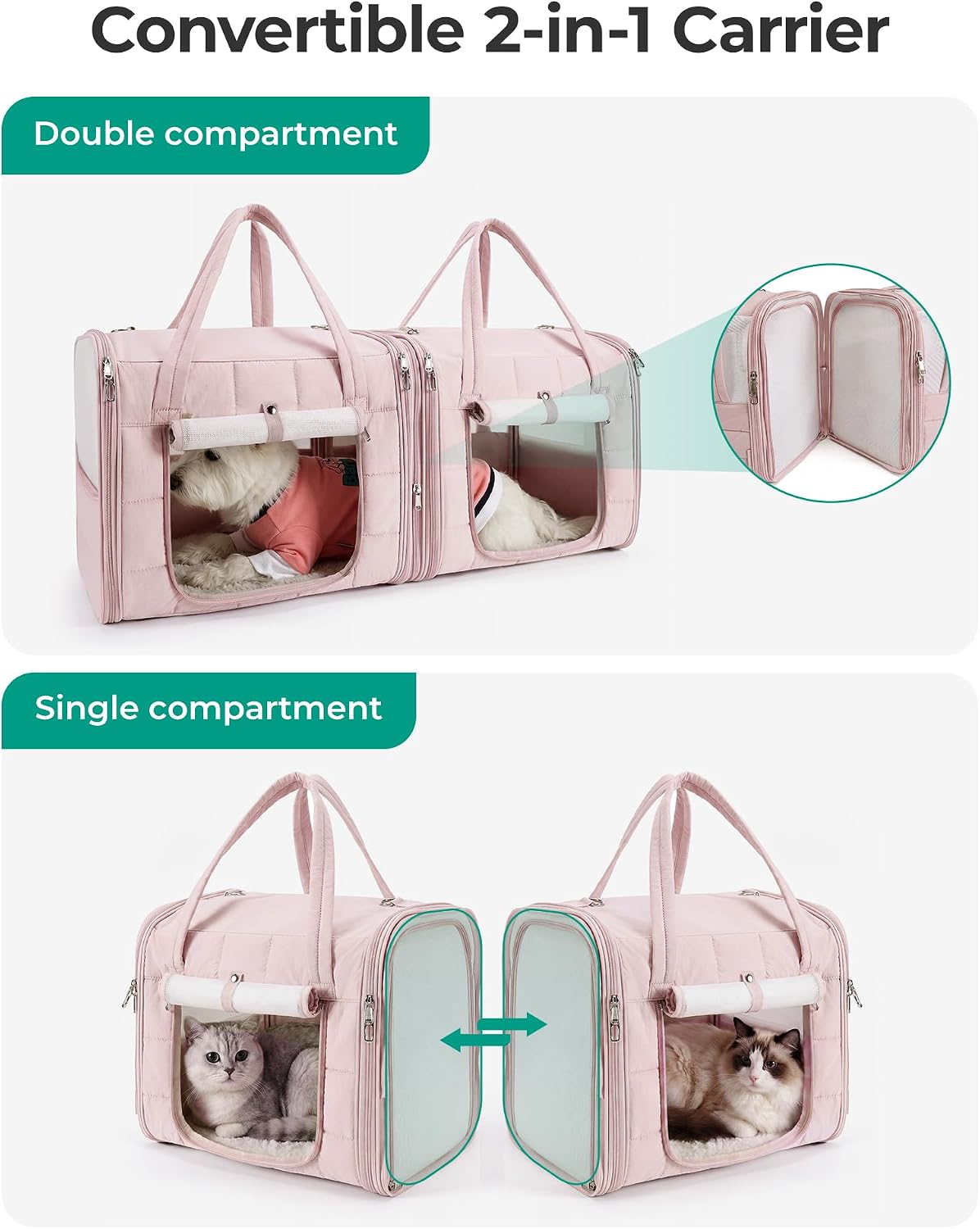 BAGSMART Double Cat Carrier for 2 Cats, Large Soft Pet Carriers for Travel