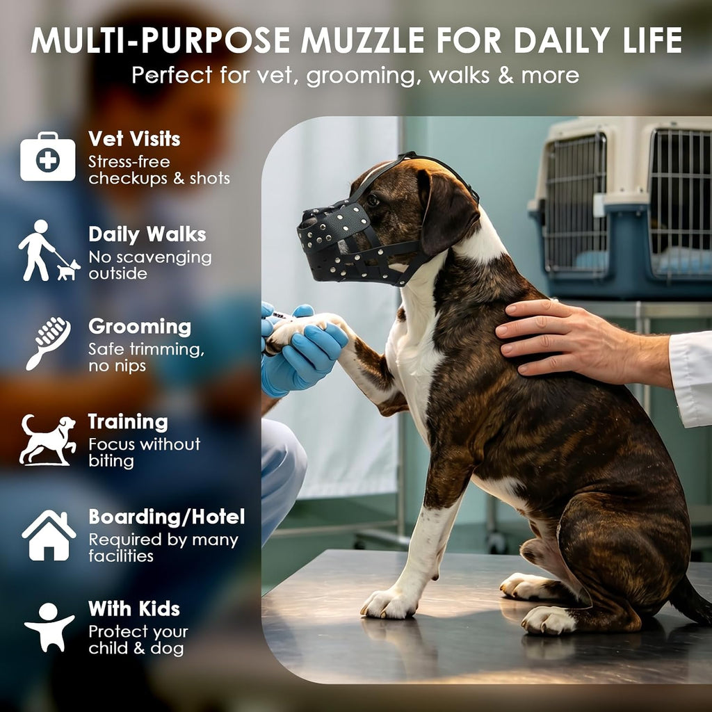 QBLEEV Pitbull Muzzle for Large Dogs, Adjustable Dog Basket Muzzle to Prevent Biting Scavenging, Lightweight & Sturdy Muzzles for Amstaff Staffordshire Terrier German Shepherd in Grooming Training