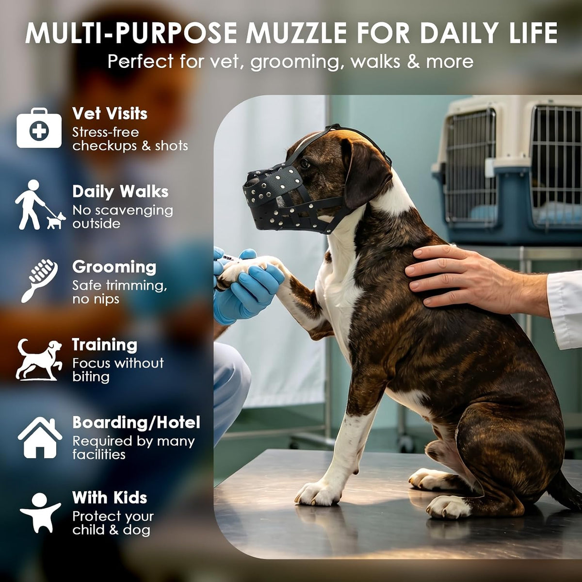 QBLEEV Pitbull Muzzle for Large Dogs, Adjustable Dog Basket Muzzle to Prevent Biting Scavenging, Lightweight & Sturdy Muzzles for Amstaff Staffordshire Terrier German Shepherd in Grooming Training