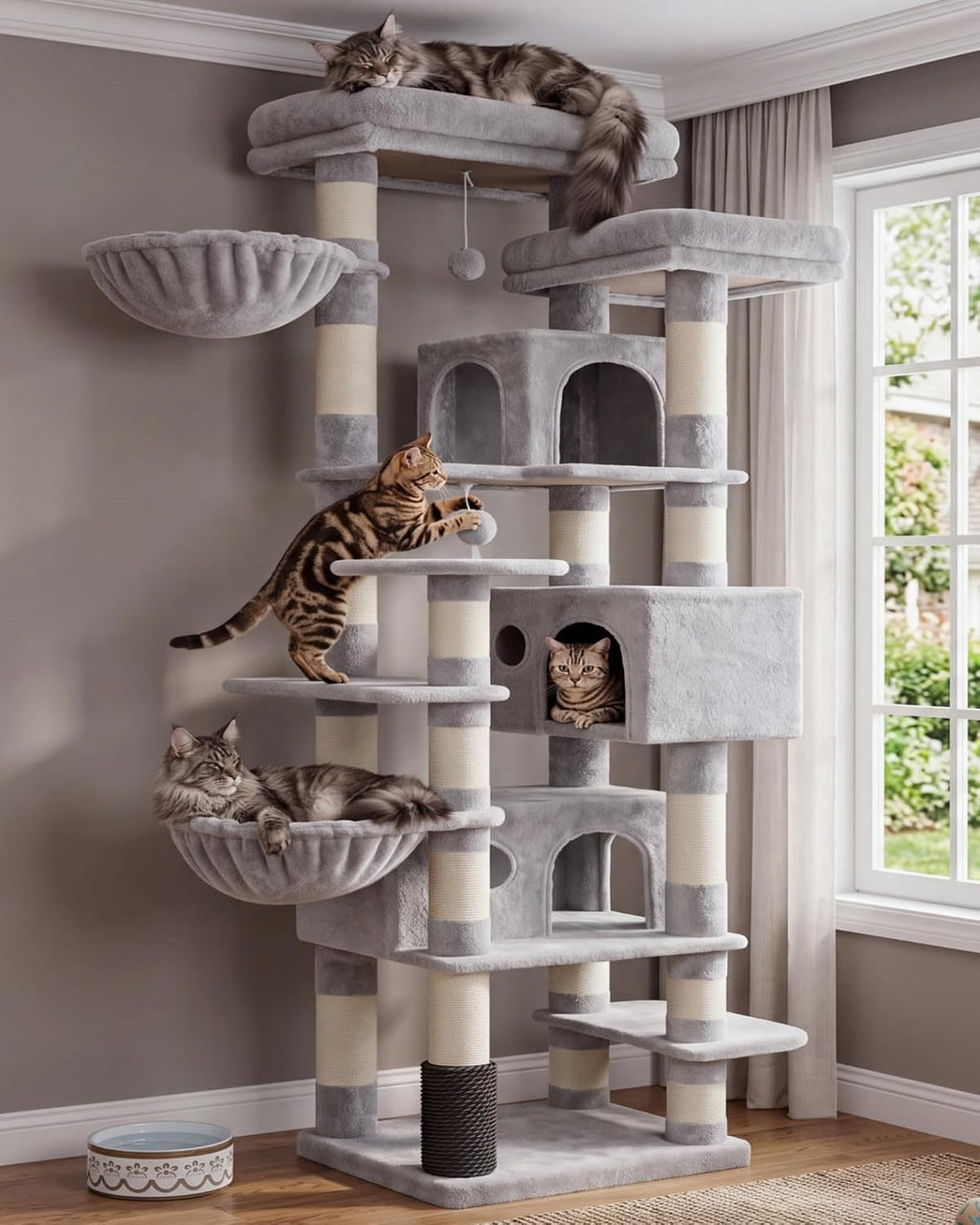 Hey-brother Cat Tree, Multi-Level Tower with 3 Condos, Hairbrush, MPJ035-MW