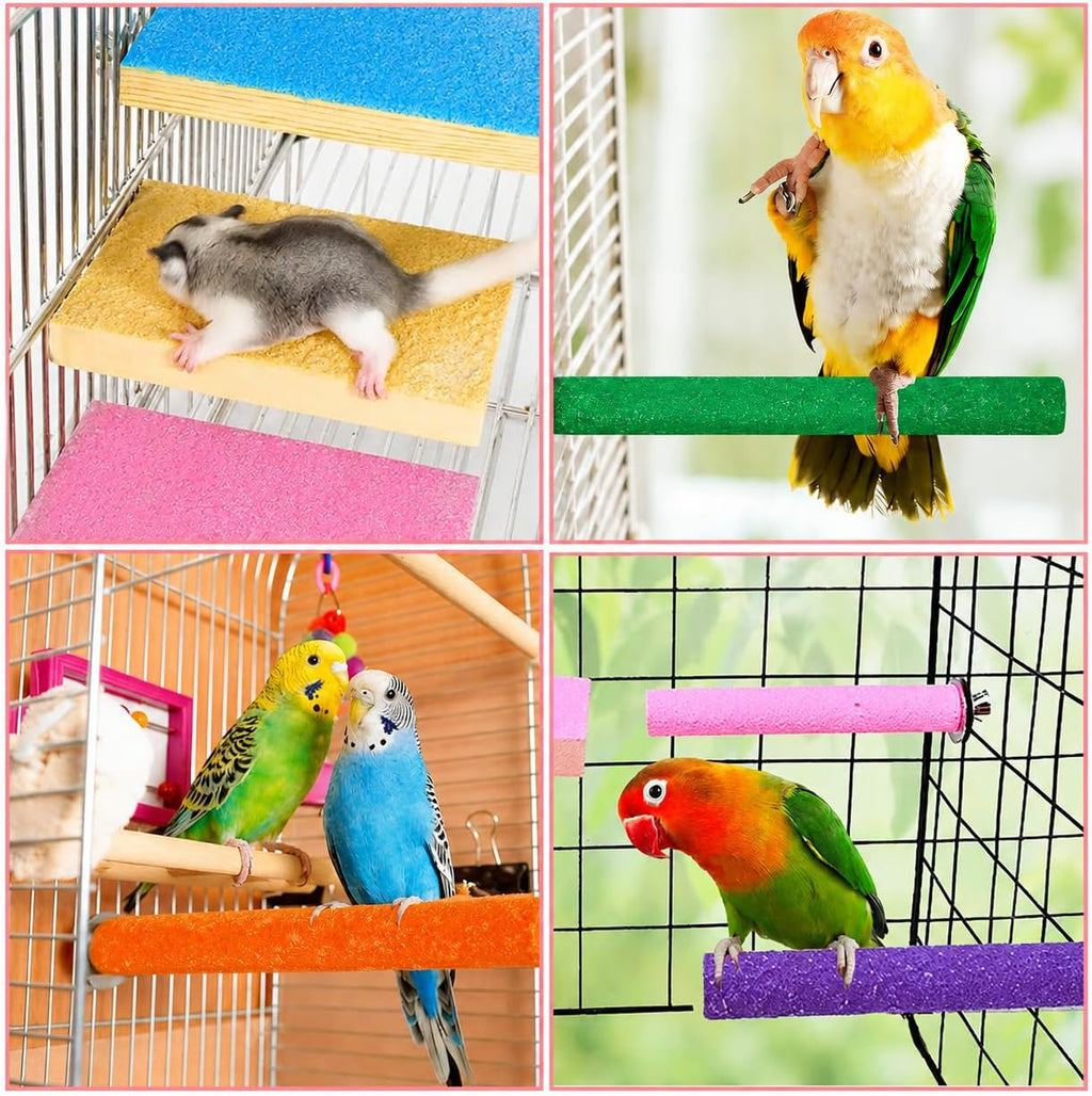 ASelected 14 PCS Bird Perch, Bird Cage Accessories Including Wood Parrot Stand Platform and Birds Nail Trimming Sticks, Colorful Parakeet Toys for Budgies, Parakeet, Cockatiel