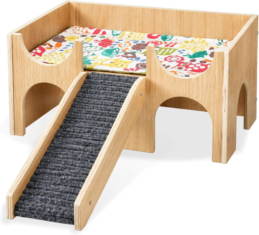 Wooden Guinea Pig Hideout & Castle-Shape Guinea Pig House, Easy to Assemble
