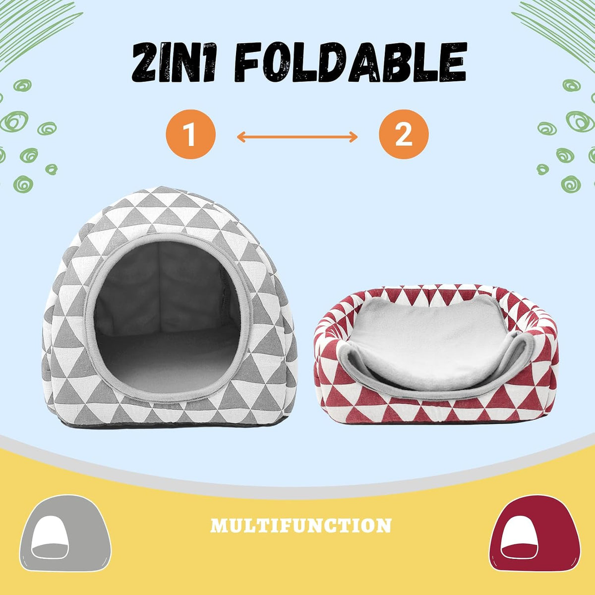 2 Pack Guinea Pig Hideout Washable Dwarf Rabbit Bed