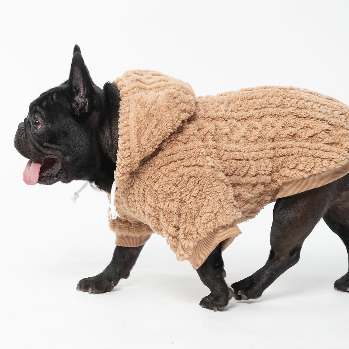 KOOLTAIL Fuzzy Dog Sweater Hoodie for Small Medium Large Dogs, Soft Fleece Pet Clothes Sweatshirt with Leash Hole, Warm Winter Dog Sherpa Jacket Snuggie Cold Weather Coat for Puppy Cats Girl, Beige S