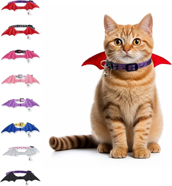 1 PC Bat Wing Cat Collar with Bell, Adjustable Kitten Collar with Safety by FURRYUMI