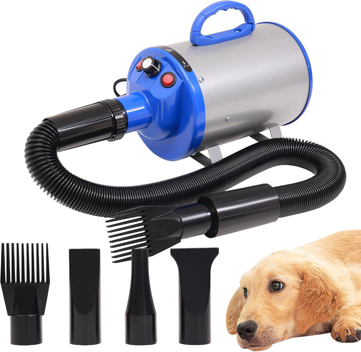 2800W 3.8HP High Velocity Pet Grooming Blower Dryer for Dogs, Blue