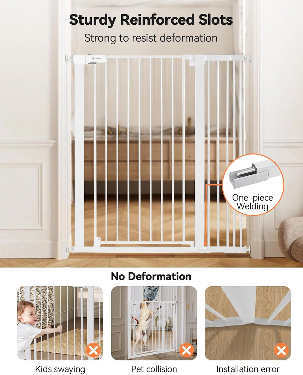 COMOMY 42" Extra Tall Baby Gate for Stairs, Fits 29.5" to 40.6" Openings