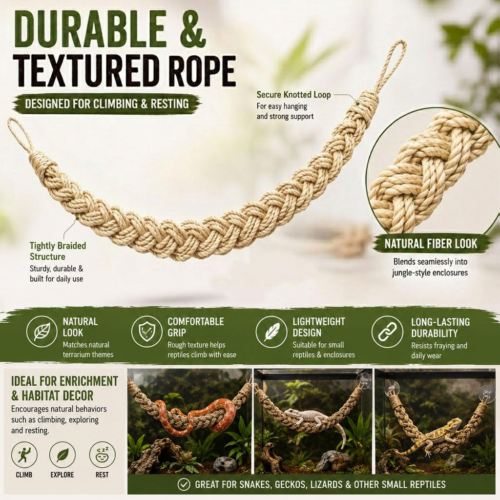 Ball Python Tank Accessories Snake Climbing Rope with Suction Cups & Hooks
