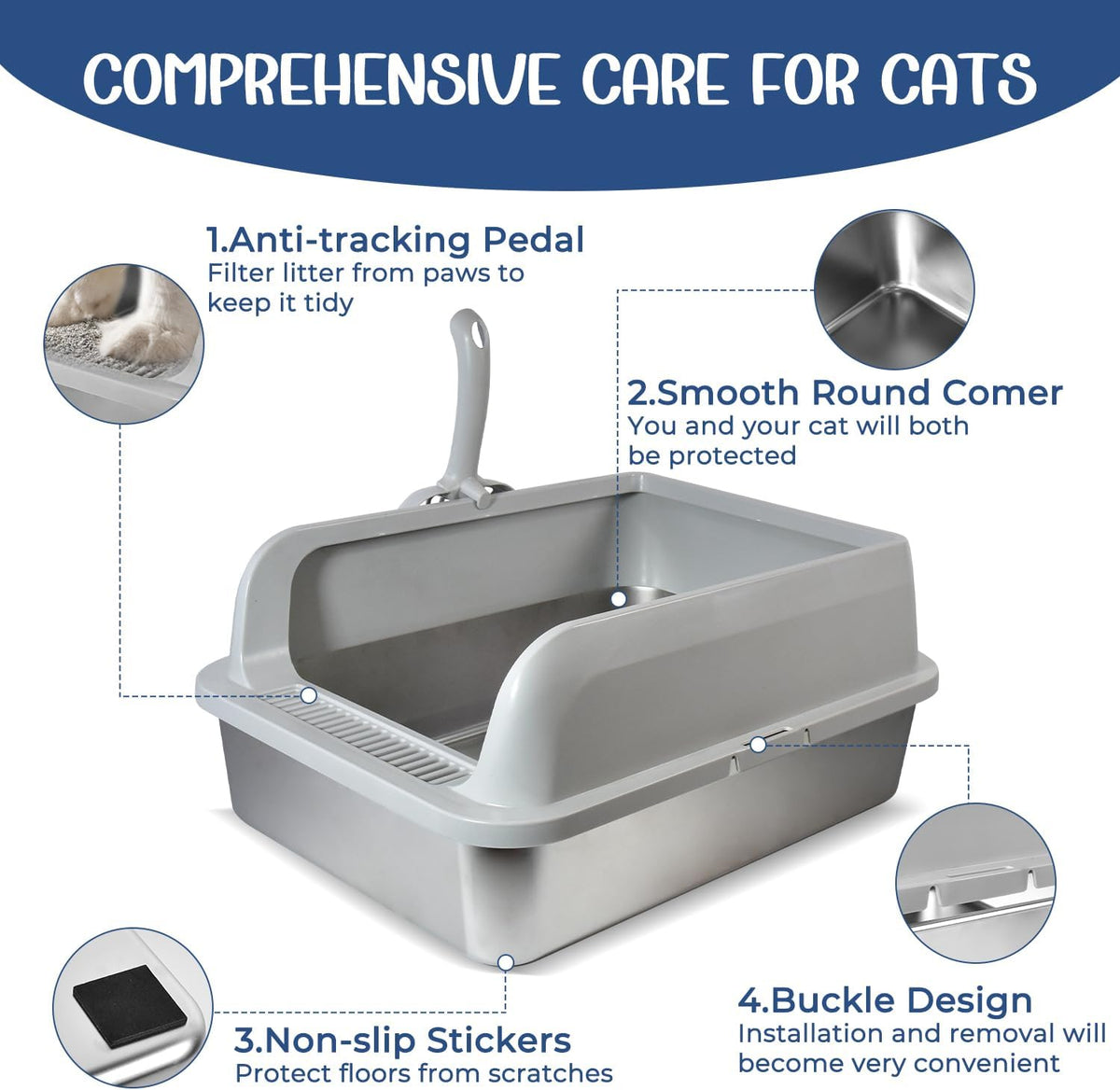 Stainless Steel Cat Litter Box, Kitty Litter Box for Small Cats